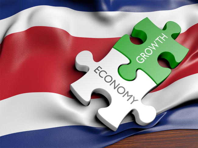 Costa Rican flag, economy/growth puzzle pieces