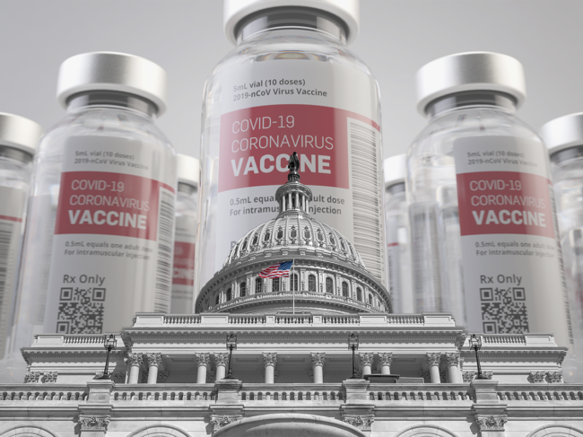 COVID-19 vaccine vials behind U.S. capitol building