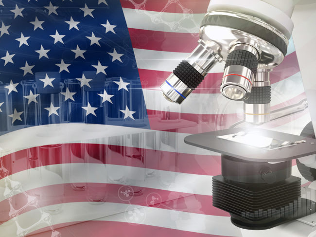 US flag with microscope
