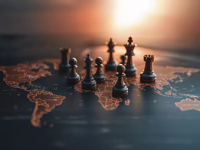 Chess pieces on world map