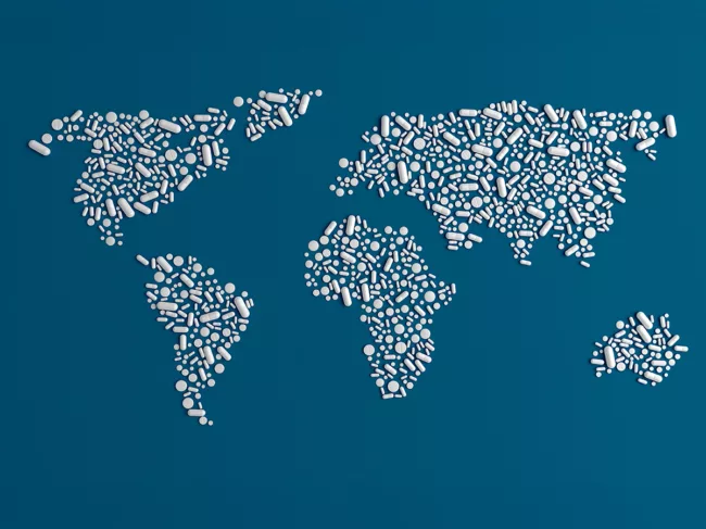 Tablets form silhouette of world map