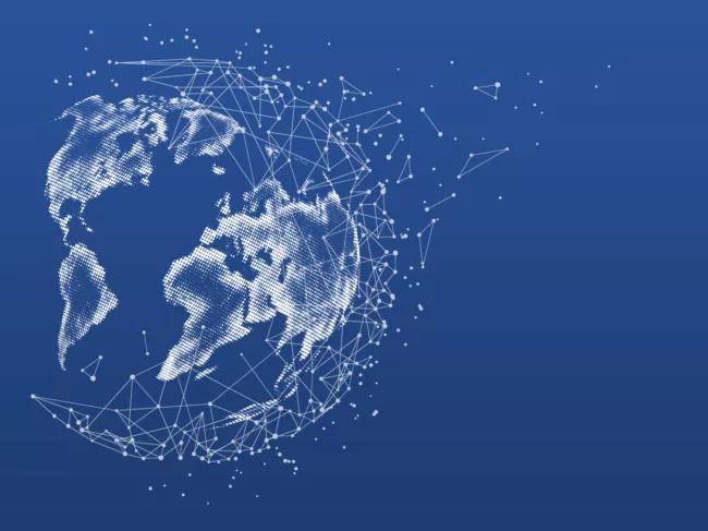 World with digital overlay