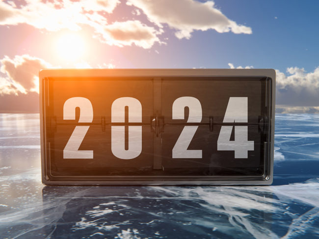 2024 clock on frozen lake