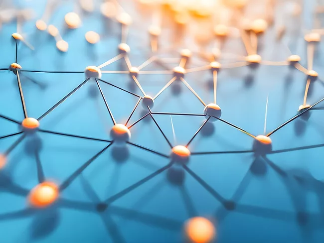 Interconnected nodes representing a digital supply chain network