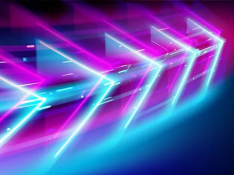Pink and blue neon arrows demonstrating acceleration