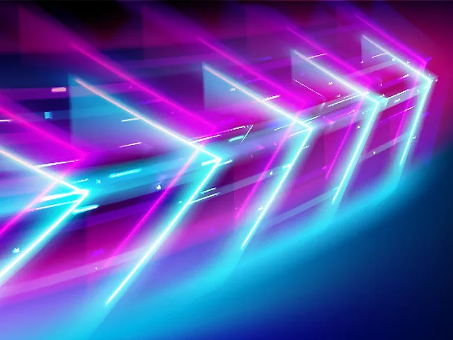 Pink and blue neon arrows demonstrating acceleration