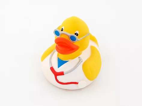 Rubber duck dressed up as a doctor