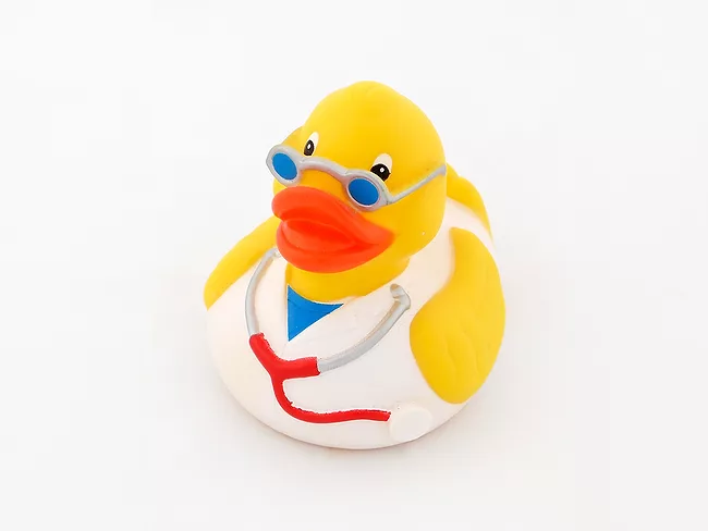 Rubber duck dressed up as a doctor