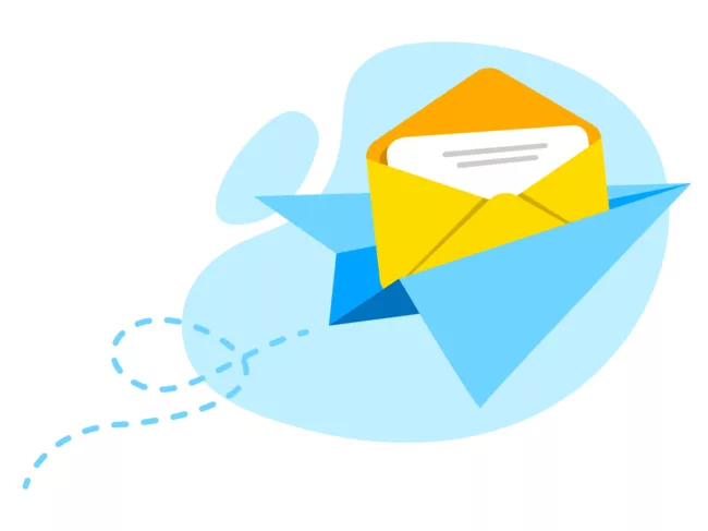 Illustration of a letter traveling on a paper plane