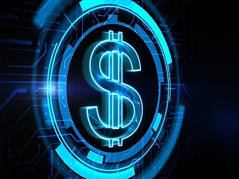 Blue digital dollar sign