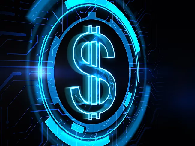 Blue digital dollar sign