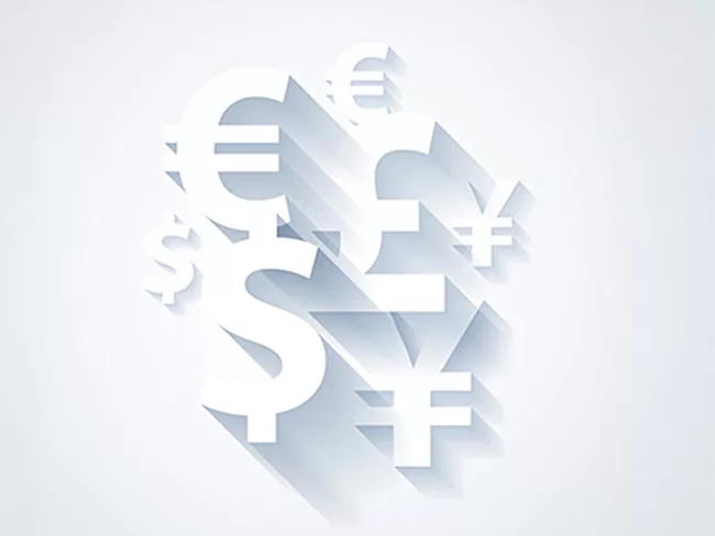 White currency symbols on white background
