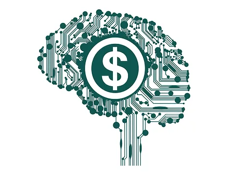 Digital brain with dollar sign