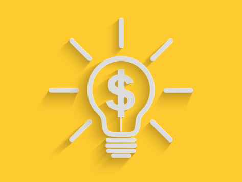 Dollar sign in light bulb on yellow background