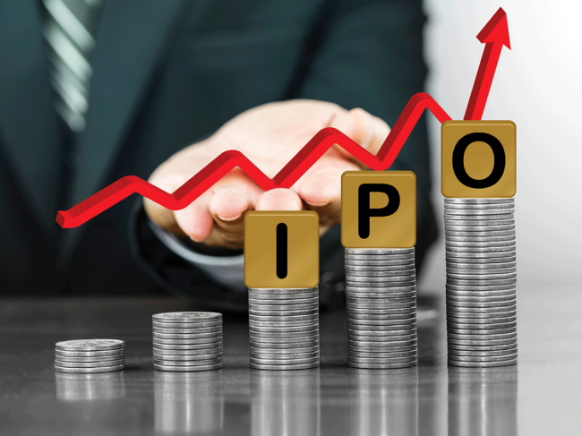 IPO, coins, upward arrow