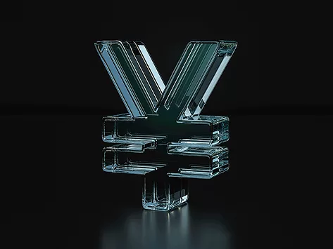 Glass yen yuan symbol