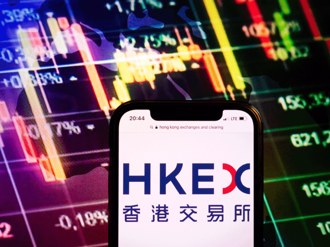HKEX on phone, digital stock chart