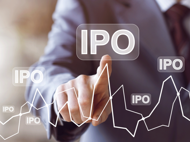 Hand pointing to IPOs on line graph