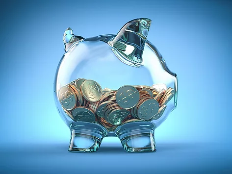 Piggy bank filled with dollar coins