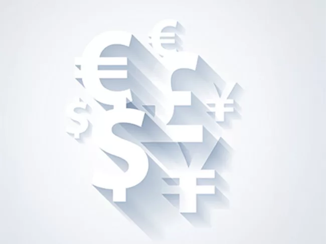 White currency symbols on white background
