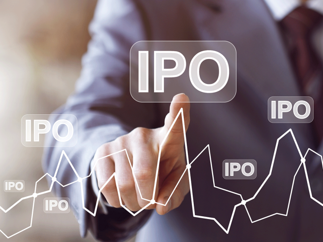 Man pointing to IPOs on line graph