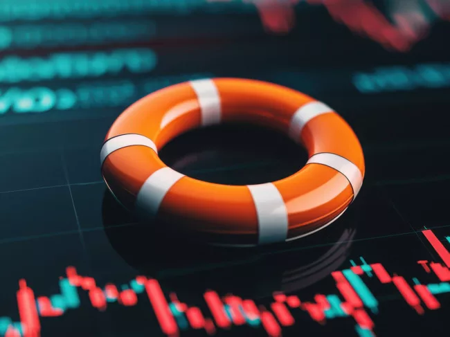 Lifebuoy with financial graphs