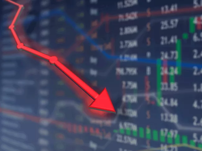 Stock chart, red down arrow