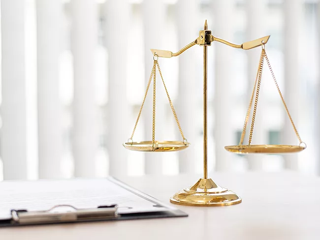 Legal scales and clipboard