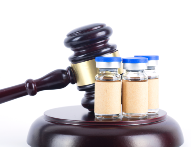Gavel and vials