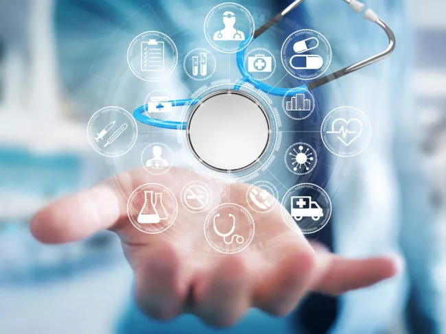 Stethoscope, hand, health care icons