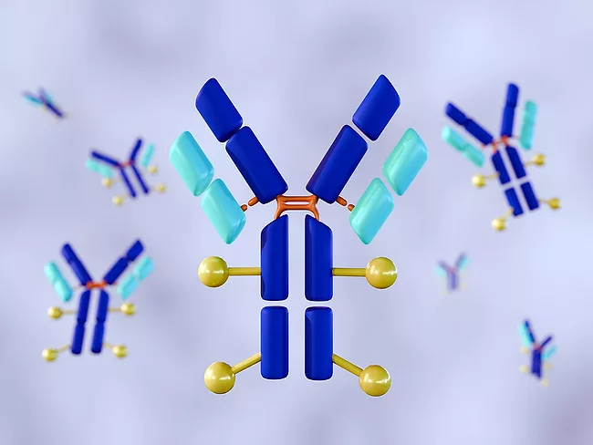 Antibody-drug conjugates floating on light purple background