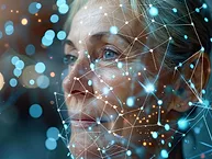 Woman and molecular overlay
