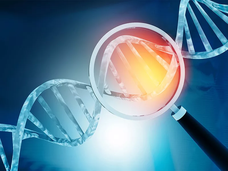Illustration of DNA, magnifying glass Illustration of DNA, magnifying glass