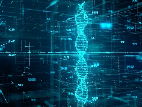 Dna on digital background