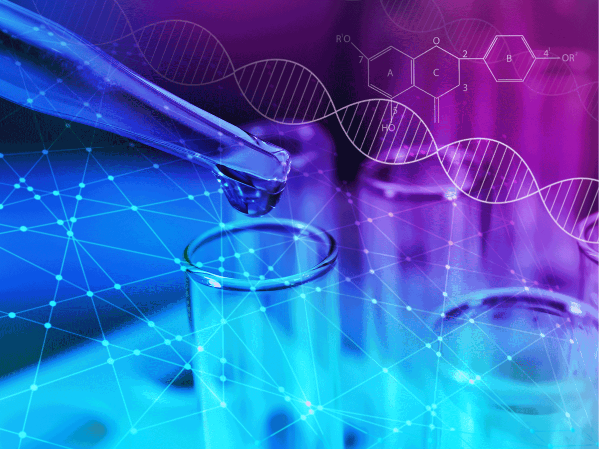 Test tube, dropper, DNA illustration 