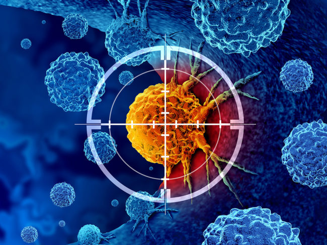 3D illustration of cancer in crosshairs