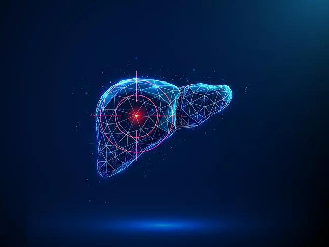 Illustration of liver being targets with cross-hairs