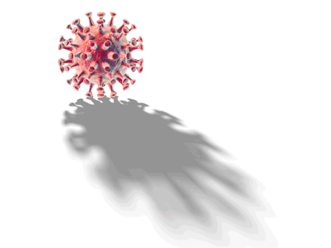 Red coronavirus with long shadow
