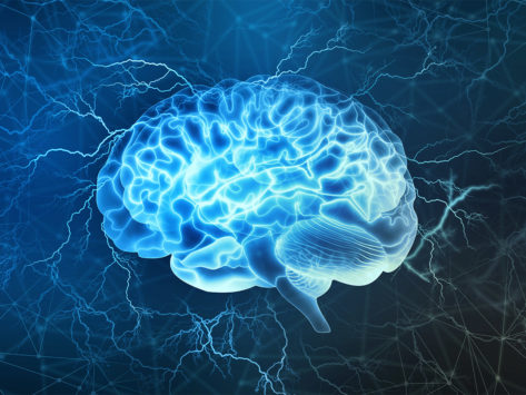 Illustration of brain with electrical activity background