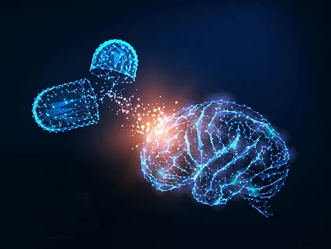 Drug capsule spilling onto brain