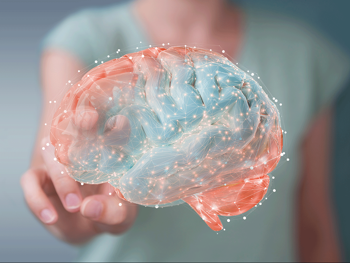 Woman and 3D brain