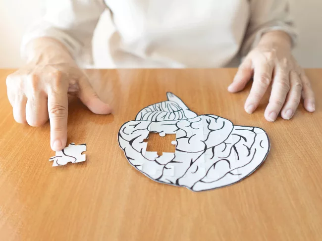 Elderly woman and jigsaw puzzle