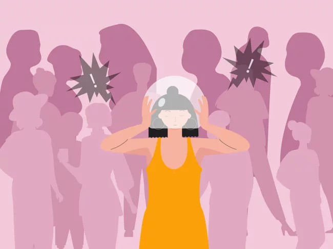 Woman in crowd with anxiety