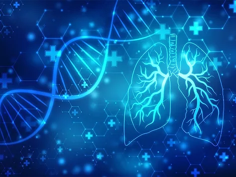 Illustration of DNA strand next to lungs