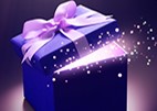Blue open gift box with magical light